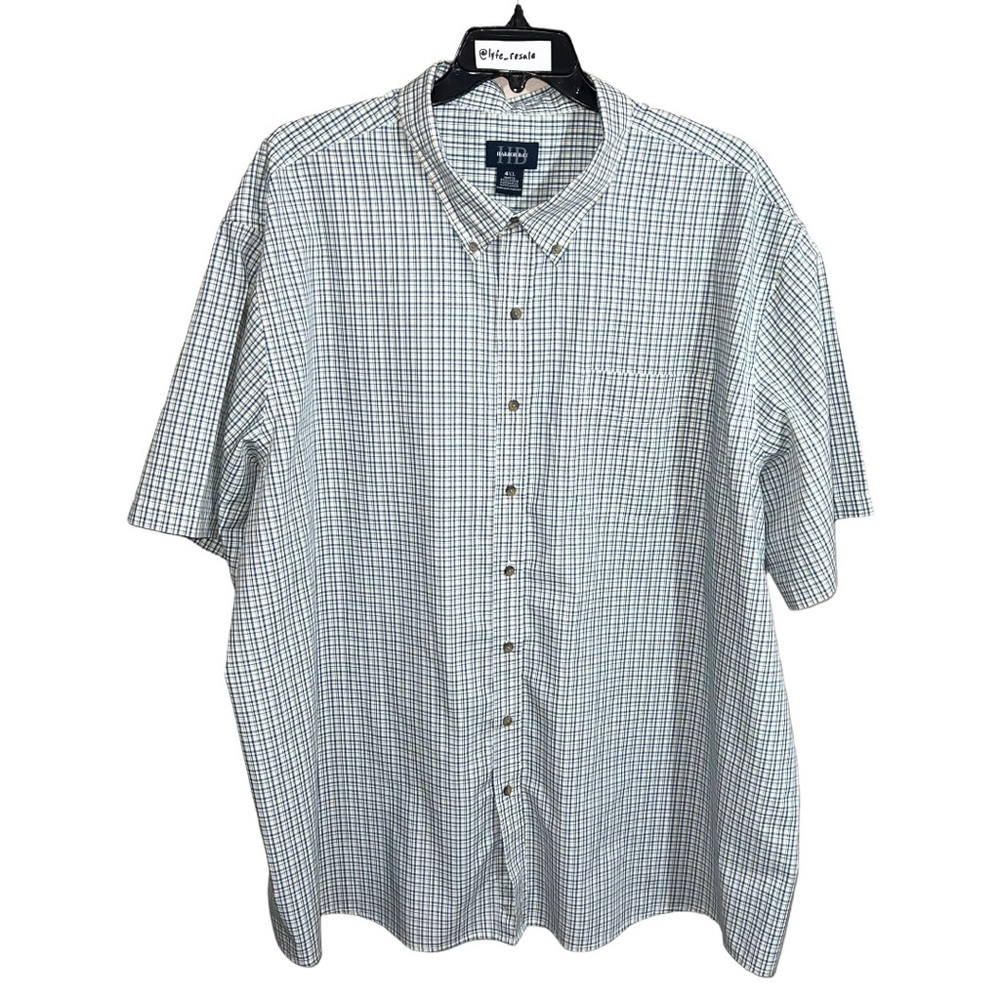 Harbor Bay Shirt Men’s Size 4XL Blue Yellow White Button Front Short Sleeve